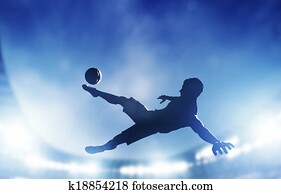 football,, כדורגל, match., a, שחקן, לירות, ב, מטרה