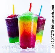 Frozen Rainbow Slush Drinks Chilling on Ice