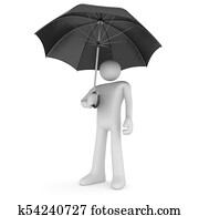 Un, hombre, cubierta, un, computadora, con, un, paraguas Colección de