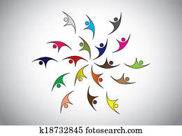 anders, vrolijke, jongeren, springt, &, dancing, met, vreugde, &, happiness., mensen, vrouwen, geitjes, en, kindjes, van, anders, kleur, vieren, gebeurtenis, of, gelegenheid, gezamelijk, ?, team, kracht, concept, illustratie, kunst