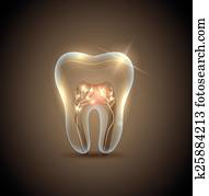Beautiful golden transparent tooth with roots illustration Beautiful golden transparent tooth with roots illustration
