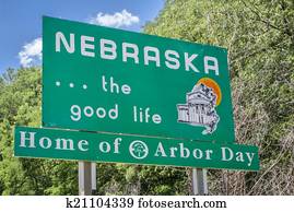Nebraska welcome road sign