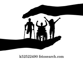 Vector silhouette happy people with disabilities in the hands Vector silhouette happy people with disabilities in the hands