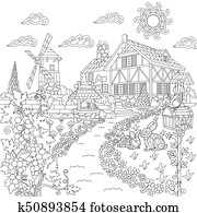 Zentangle stylized countryside scene Zentangle stylized countryside scene