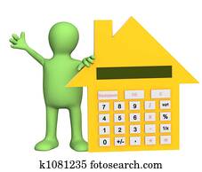 3d puppet with calculator in form of house