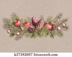 Christmas Holiday Watercolor Garland Christmas Holiday Watercolor Garland