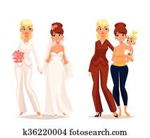 Lesbian wedding, couple girl with a child Lesbian wedding, couple girl with a child