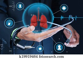   Smart hand showing human lungs an