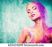 Beautiful young woman with conceptual colourful body art Beautiful young woman with conceptual colourful body art