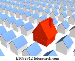 Red house with row identical houses Red house with row identical houses