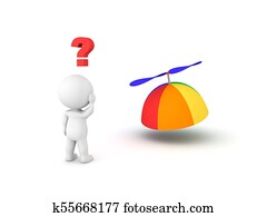 3D Character looking confused at propeller hat 3D Character looking confused at propeller hat