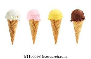 Assorted ice cream in sugar cones Assorted ice cream in sugar cones