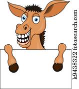 burro, caricatura, com, sinal branco burro, caricatura, com, sinal branco
