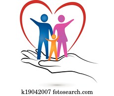 famille, coeur, et, main, logo