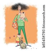 Funny Frazzled Mom With Two Small Children Funny Frazzled Mom With Two Small Children