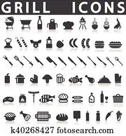 Grill Or Barbecue Icons Grill Or Barbecue Icons