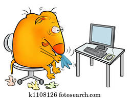 kreatur, mit, a, kalte, arbeiten, büro