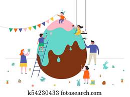 pascua feliz, escena, con, familias, y, niños