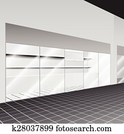 Shop with stand and shelves in the corridor