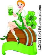 st., patrick, dia, menina, ligado, a, barril