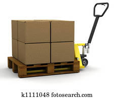 camión de paleta, con, cajas