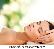 mulher bonita, em, spa, salão, tendo, facial