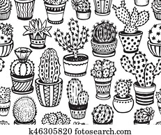 Seamless pattern with hand drawn cactus. Seamless pattern with hand drawn cactus.