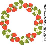 Vector Wreath with Strawberries and Flowers. Vector Strawberry. Vector Wreath with Strawberries and Flowers. Vector Strawberry.