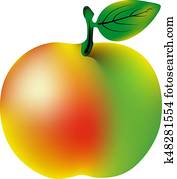 vetorial, maduro, maçã, com, folha verde, isolado