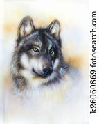 Wolf painting on canvas , color background on paper , multicolo Wolf painting on canvas , color background on paper , multicolo