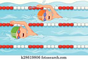 Cartoon Young swimmer in the swimmi Cartoon Young swimmer in the swimmi