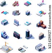 Isometric factory and office buildi