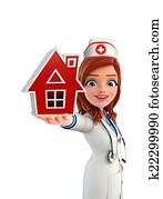 Nurse Character with home Nurse Character with home