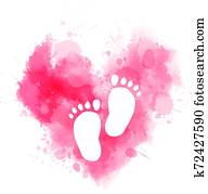 Pink watercolor heart with baby footprints Pink watercolor heart with baby footprints