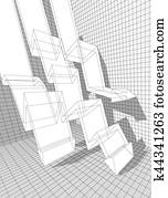 tres, caer, diagrama, flechas