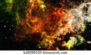 Universe scene with nebulae, stars and galaxies in outer space.
