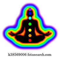 מדיטציה, אישה, -, אוירה, ו, צ'אקראס