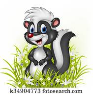 caricatura, gambá, ligado, capim, fundo