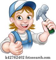 Cartoon Woman Carpenter Holding Hammer Cartoon Woman Carpenter Holding Hammer