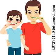 Dad Son Brushing Teeth Dad Son Brushing Teeth