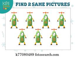 finden, zwei, gleich, bilder, kinder, puzzel, vektor, illustration. finden, zwei, gleich, bilder, kinder, puzzel, vektor, illustration.