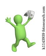 3d puppet with money in a hand