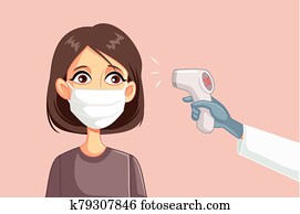 Doctor Measuring Temperature of Female Patient Wearing Surgical Mask Doctor Measuring Temperature of Female Patient Wearing Surgical Mask