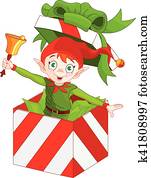 Elf Popping out of a Christmas Box Elf Popping out of a Christmas Box
