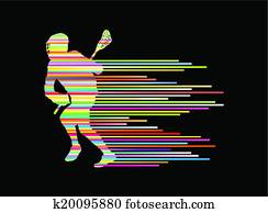 jugador del lacrosse, en acción, vector, plano de fondo, concepto, hecho, de, rayas, para, cartel
