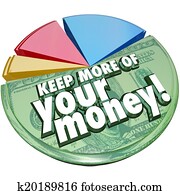 Keep More of Your Money words on a pie chart showing the portion or percent of your savings or income left after taxes, fees, charges and other costs Keep More of Your Money words on a pie chart showing the portion or percent of your savings or income left after taxes, fees, charges and other costs