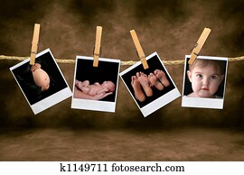 Polaroid Photos of an Newborn Infant and Pregnancy Shots Hanging on a Rope With Clothespins Polaroid Photos of an Newborn Infant and Pregnancy Shots Hanging on a Rope With Clothespins