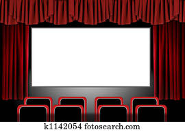 Red Stage Drapes in a Movie Theatre Setting: Illustration in Photoshop Red Stage Drapes in a Movie Theatre Setting: Illustration in Photoshop