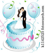 weddng, עוגה, ו, בלונים