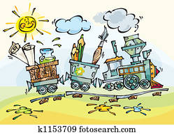 Baby train with pencils and brushes Baby train with pencils and brushes